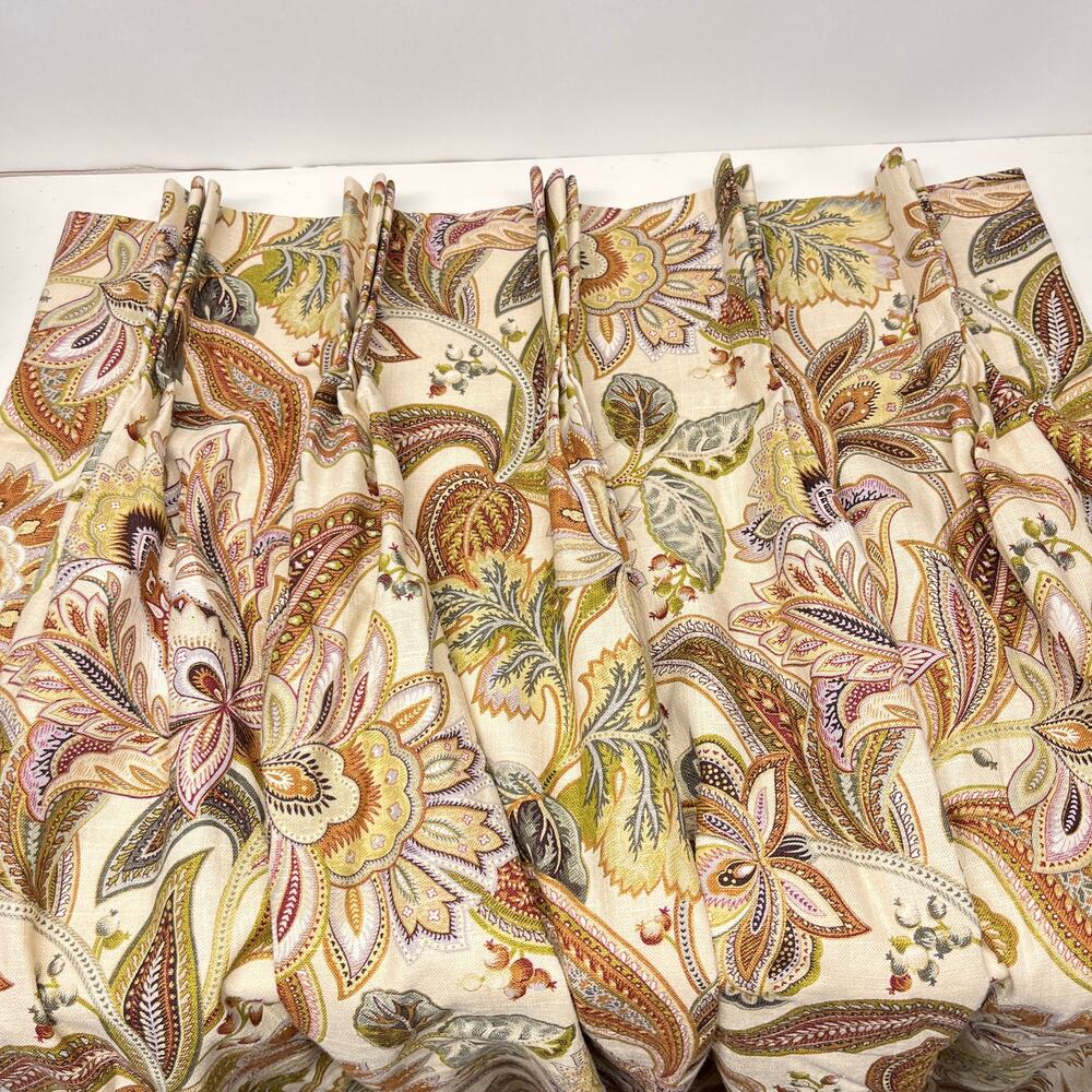 Pair of Jacobean Floral Custom Pinch Pleat Curtain Drape Side Panels
